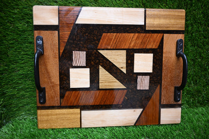 Decorative Tray Handmade serving board – Mixed Hardwood & Epoxy with Coffee Beans