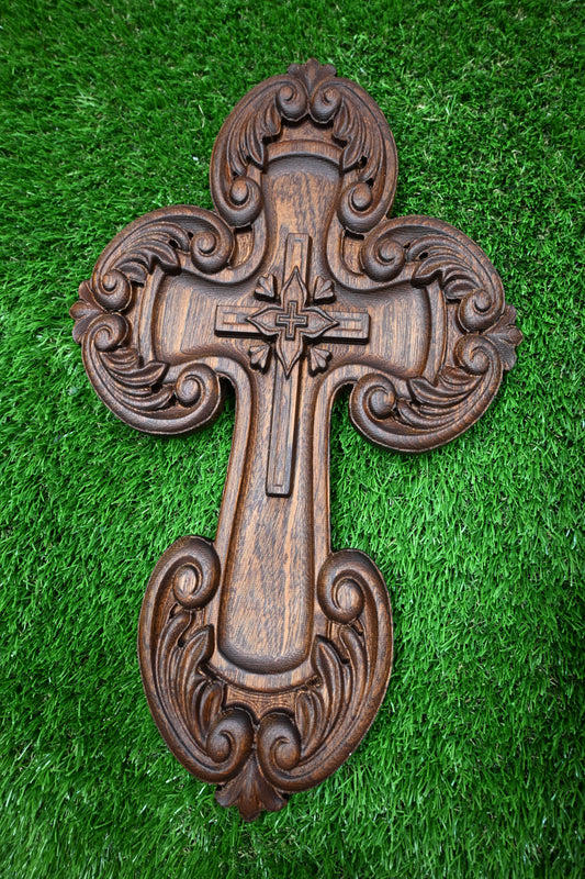 Carved Wooden Cross – Sapele wood