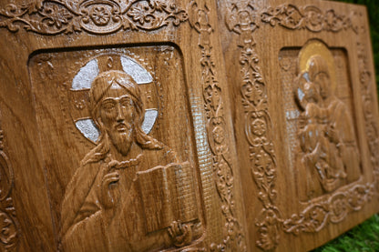 Double Page Book Carve Icon - Oak wood