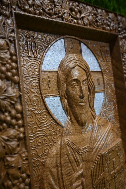 Jesus Christ Carved Icon – Dark Oak