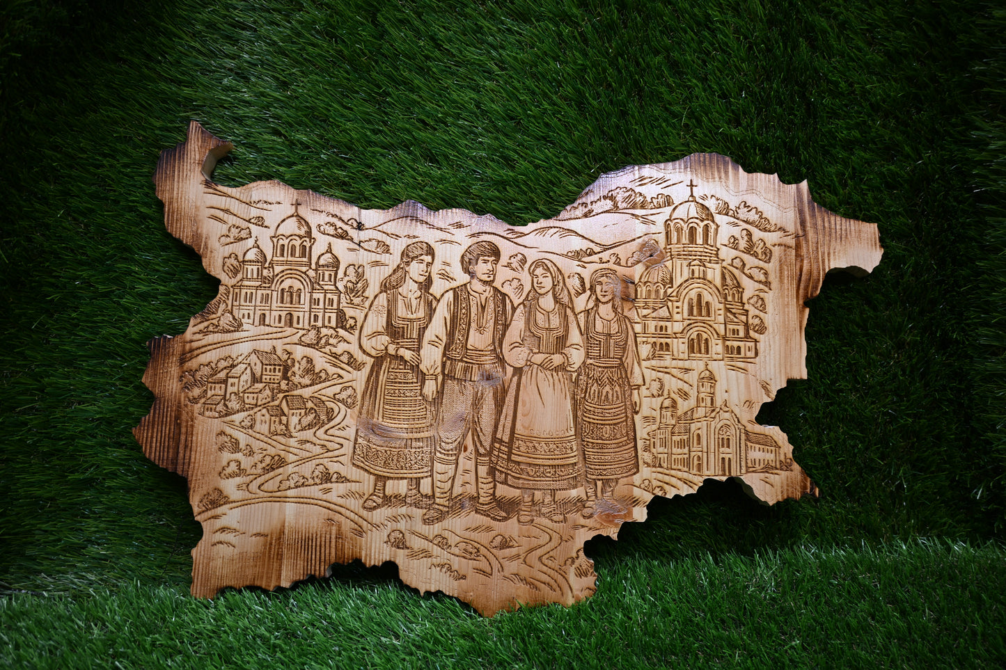 Carved Wooden Country Map Wall Art – Pine