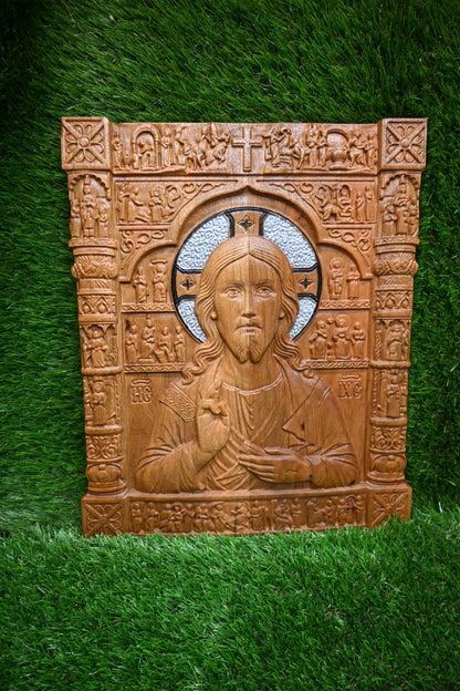 Jesus Christ Carved Icon - Cherry wood
