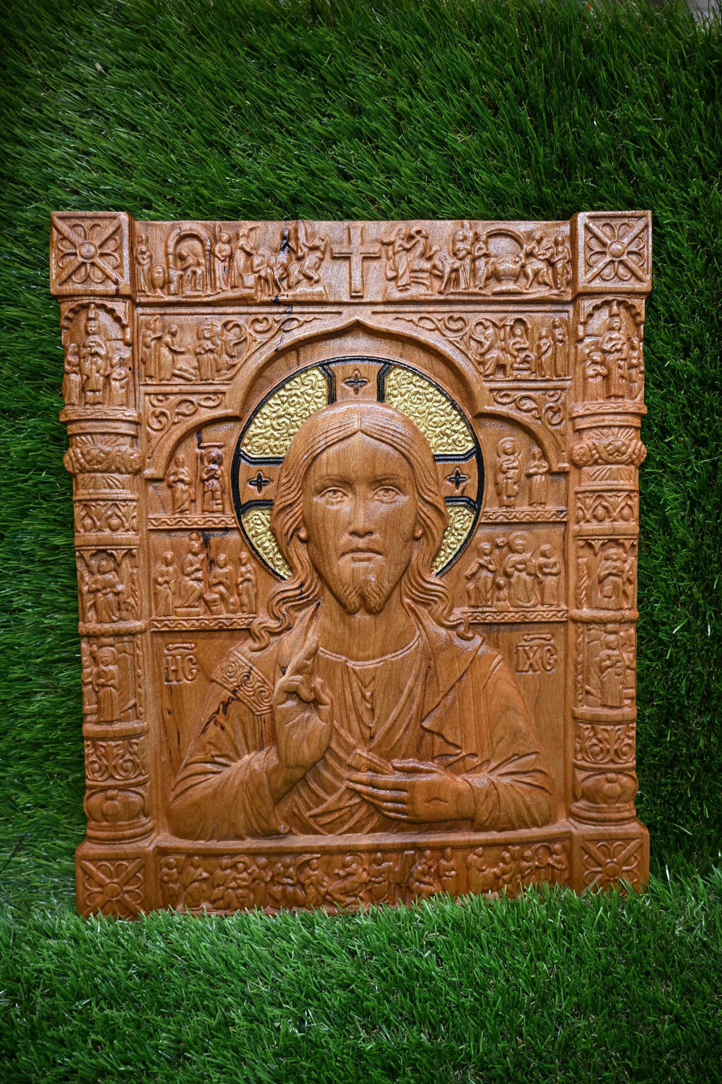 Jesus Christ Carved Icon - Cherry wood