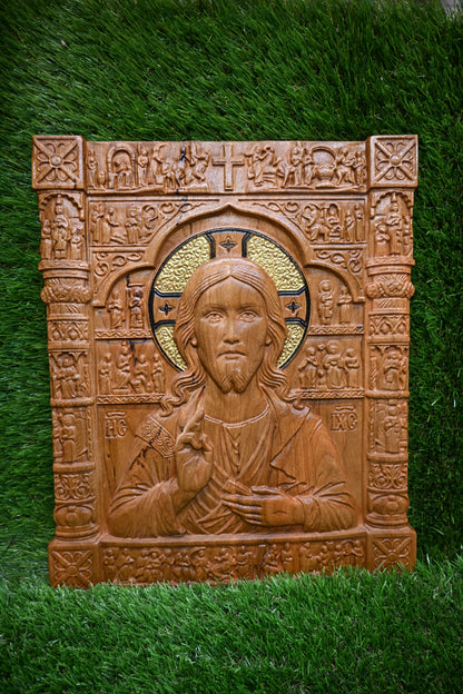 Jesus Christ Carved Icon - Cherry wood
