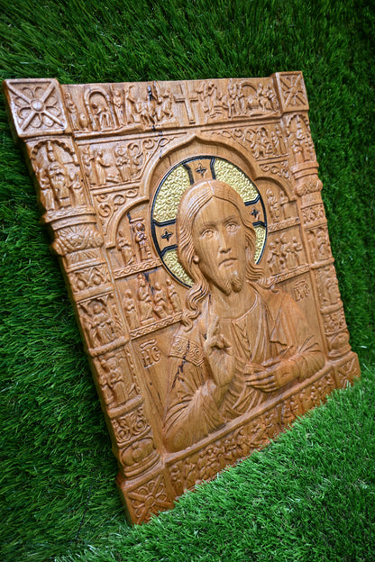 Jesus Christ Carved Icon - Cherry wood