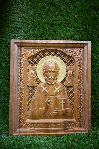 St. Nicholas Carve Icon - Iroko Wood