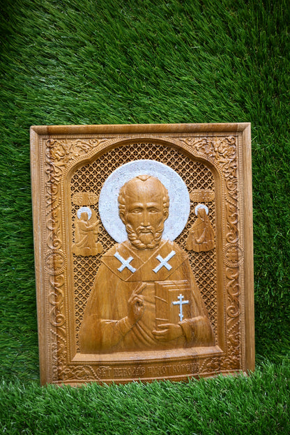 St. Nicholas Carve Icon - Iroko Wood