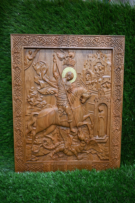 St. George Carve Icon – Cherry Wood