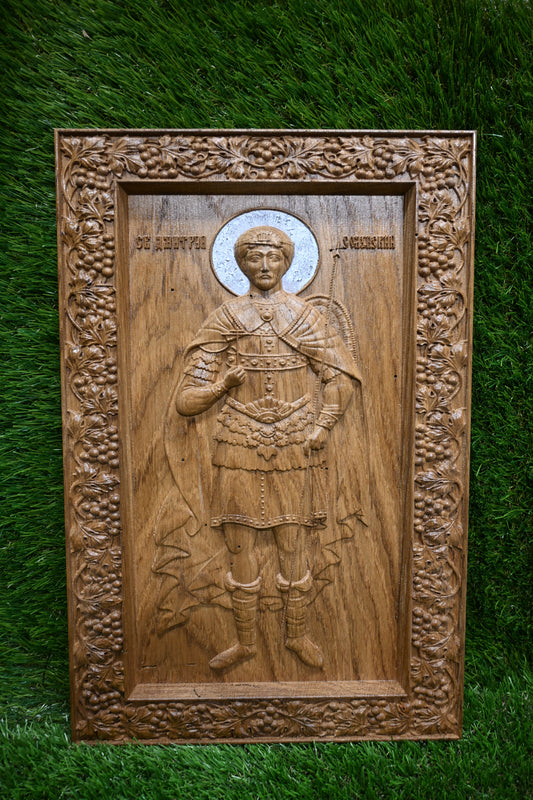 St. Demetrius Carve Icon – Dark Oak