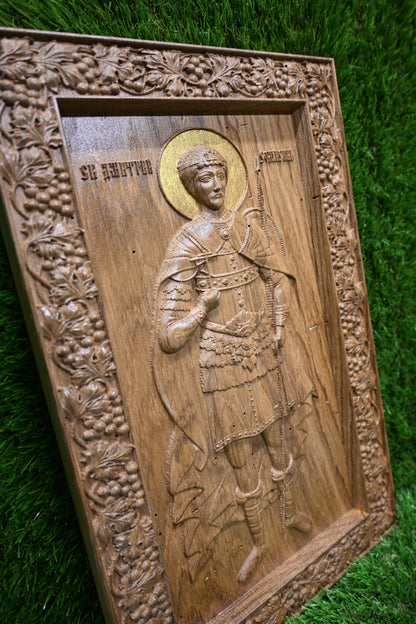 St. Demetrius Carve Icon – Dark Oak