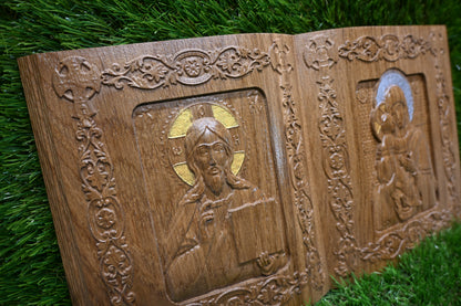 Double Page Book Carve Icon - Oak wood