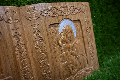 Double Page Book Carve Icon - Oak wood