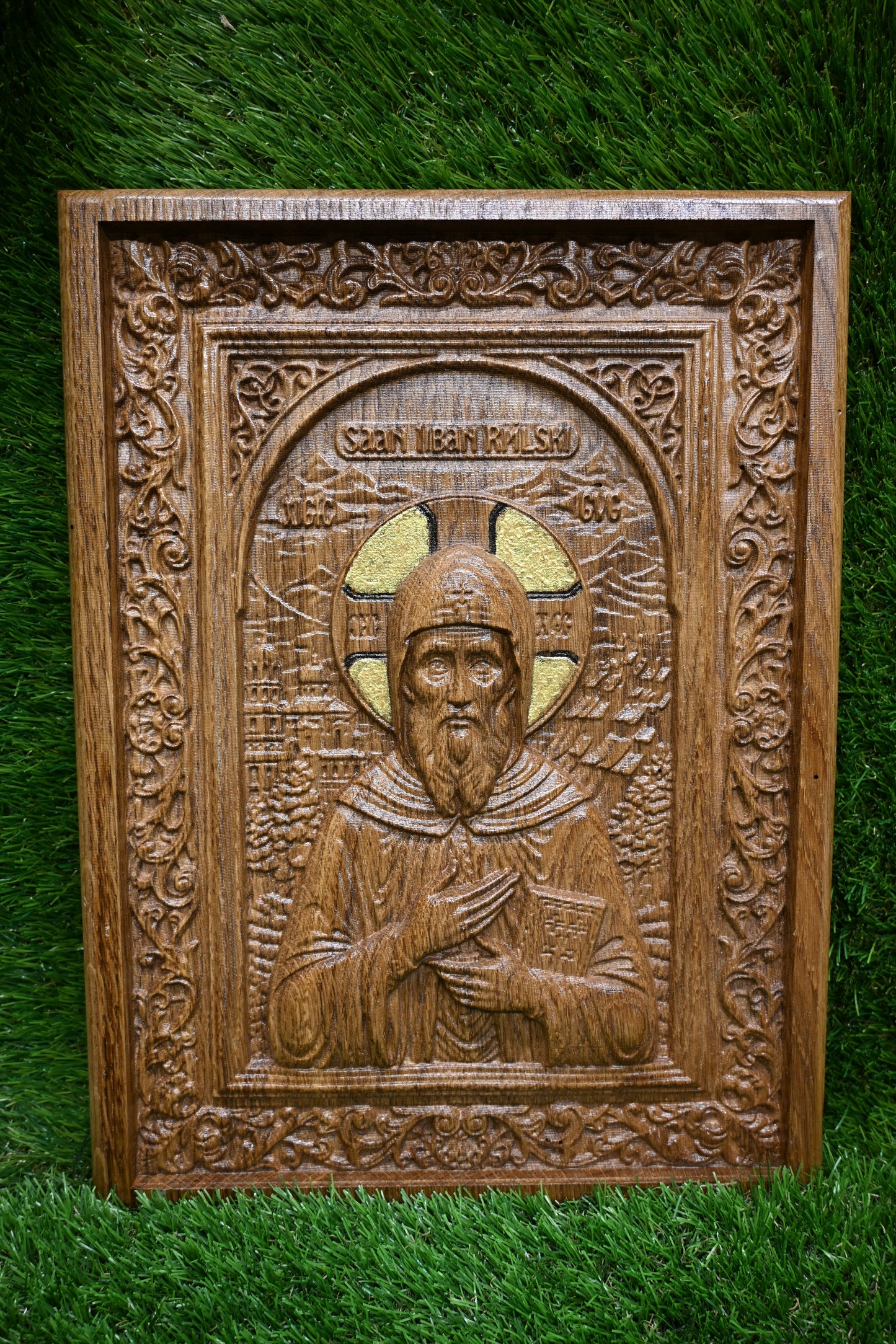 St. Ivan Rilski Carve Icon – Dark Oak