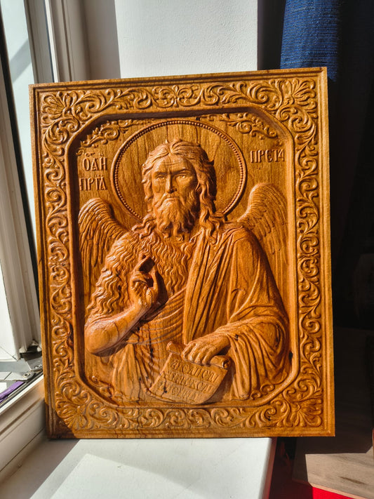 Icon of St. John the Baptist – Carved Cherry Wood
