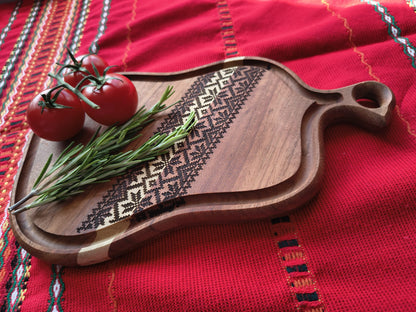 Jatoba & White Oak Cutting Board with Bulgarian Embroidery Motif