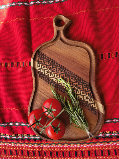 Jatoba & White Oak Cutting Board with Bulgarian Embroidery Motif