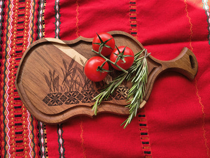 Jatoba & White Oak Board with Wheat and Embroidery Engraving