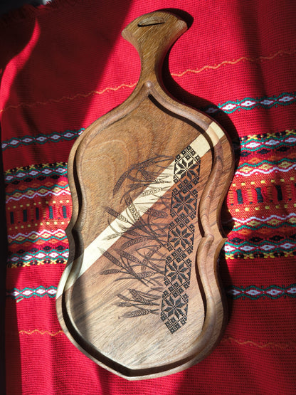 Jatoba & White Oak Board with Wheat and Embroidery Engraving