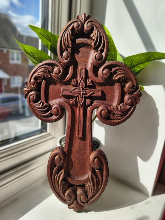 Carved Cross with Decorative Ornaments